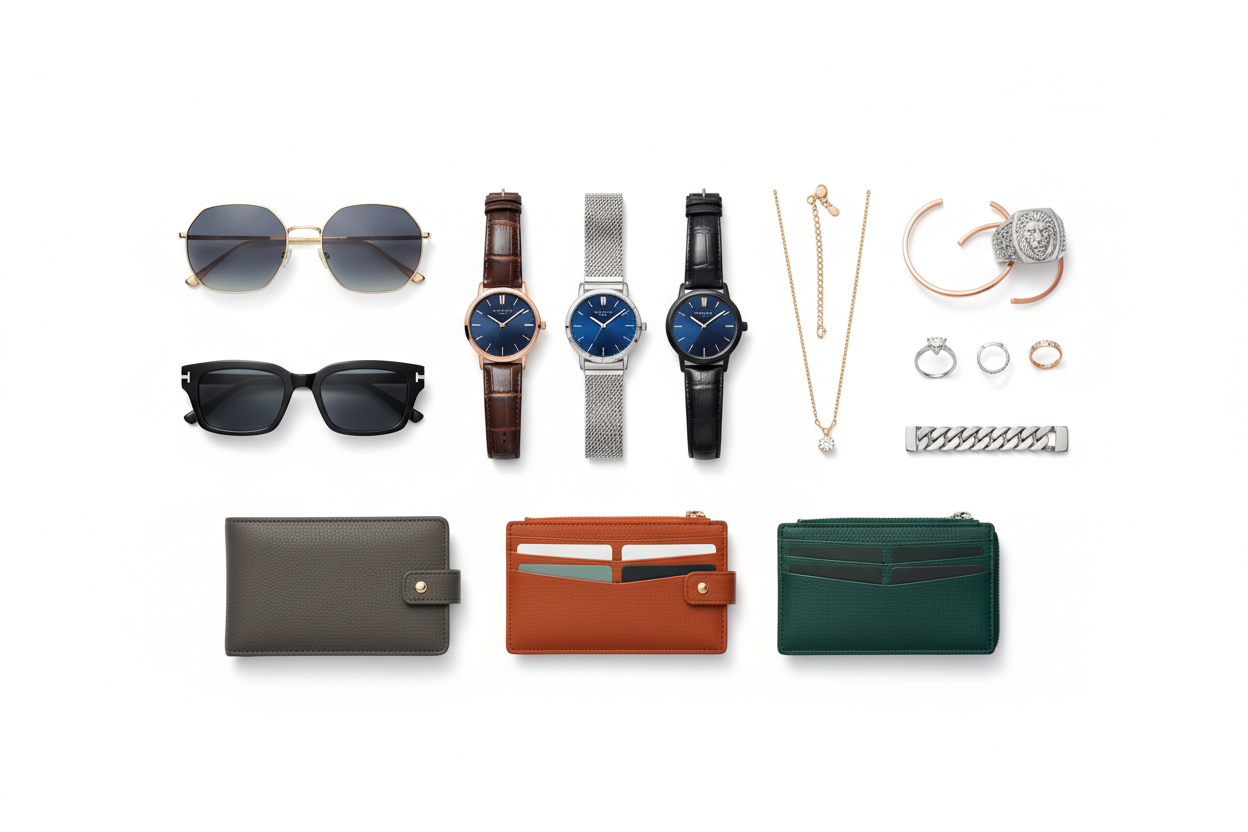 watches, sunglasses, wallets, jewelry